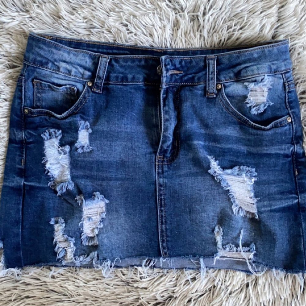 Blue Jean Skirt Distressed